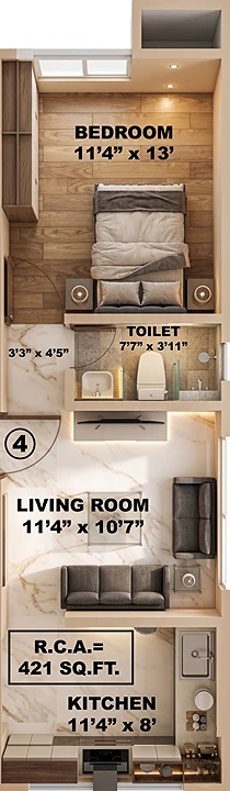 1 BHK Flat 4 floor plan