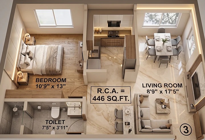 1 BHK Flat 3 floor plan