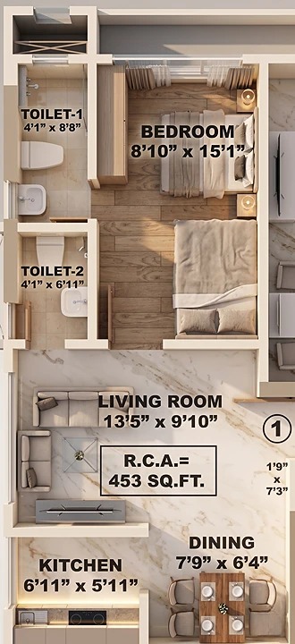 1 BHK Flat 1 floor plan